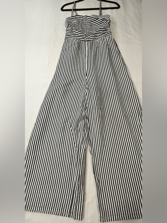 Cupshe Pants - Cupshe Black & White Vertical Stripe Wide-Leg Jumpsuit